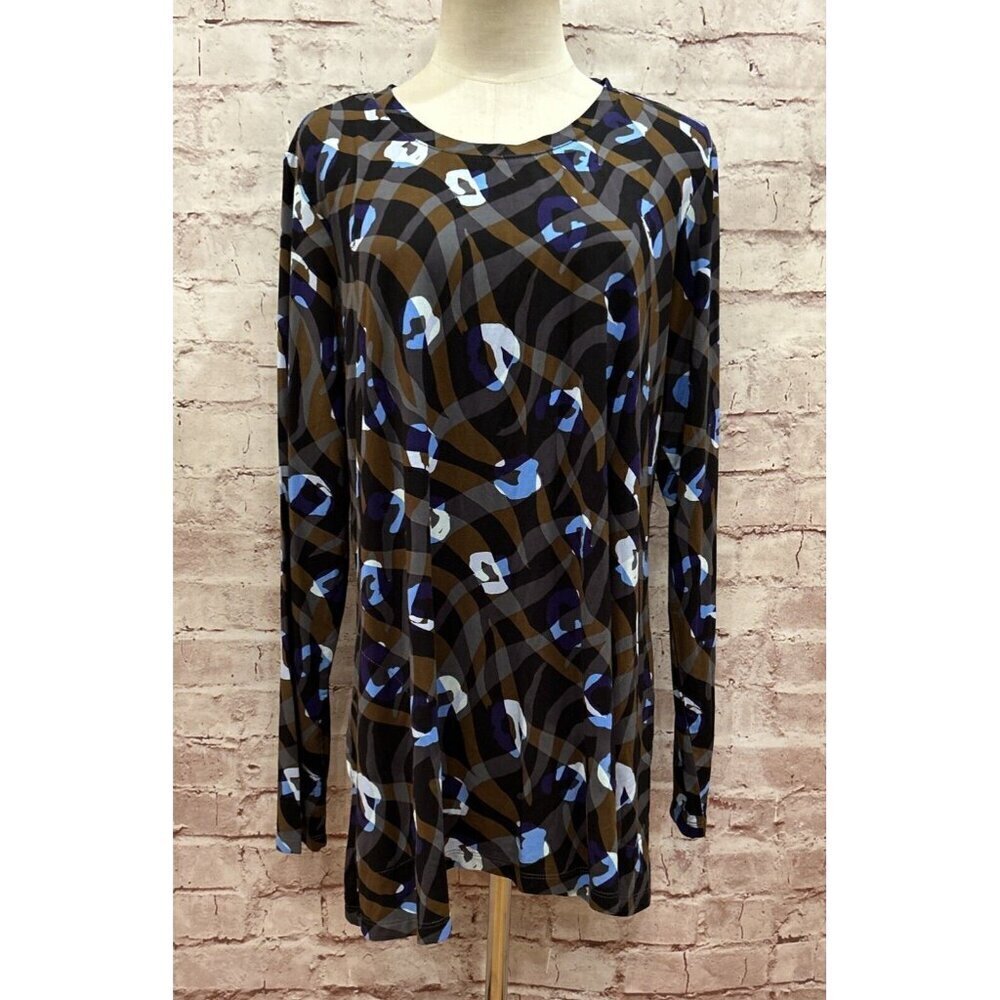 LOGO Lori Goldstein Womens L Tunic Top Long Sleeve Geometric Artsy Pockets